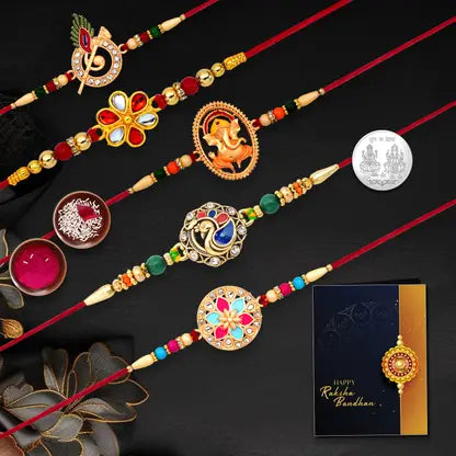 Set Of 8 Designer Rakhis For Brother  Traditional And Modern Handcrafted Rakhi Combo With Greeting Card And Roli Chawal Set Of 8 Designer Rakhis For Brother  Traditional And Modern Handcrafted Rakhi Combo With Greeting Card And Roli Chawal